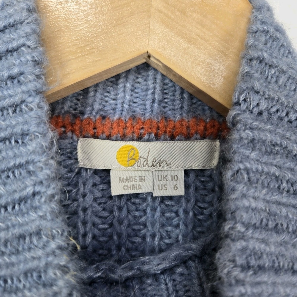 Boden Sweater Womens 6 Blue‎ Mock Neck Puff Shoulder Wool Alpaca Rib Knit - Picture 4 of 8